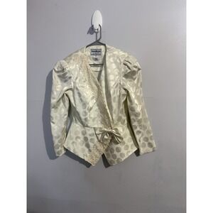 Donna Morgan For Non Stop Women's Ivory 80s Polka Dot Wrap Jacket Lace Detail 12
